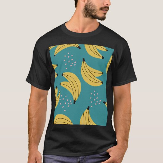  bananenpatroon, blauwe achtergrond. t-shirt (Voorkant)