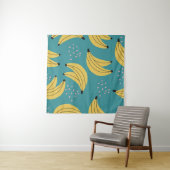 bananenpatroon, blauwe achtergrond. wandkleed (In situ)