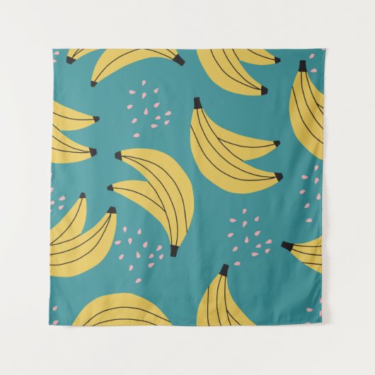 bananenpatroon, blauwe achtergrond. wandkleed (Voorkant)