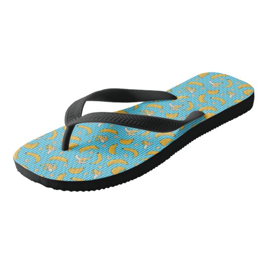 Bananenstreep Vectorpatroon | Turquoise Blauw Teenslippers (Schuin)