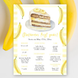 Bananentaart Eerste Verjaardag Mijlpaal Verjaardag Poster