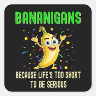 Bananigans, Grappige Go Bananen, Geel Vierkante Sticker
