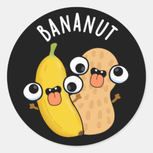 Bananut Funny Fruit Banana Pun Dark BG Ronde Sticker