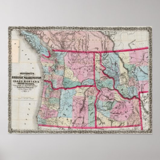 Bancroft's map of Oregon, Washington, Idaho Poster (Voorkant)