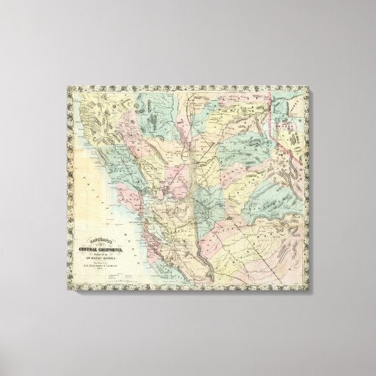 Bancroft's nieuwe kaart van centraal Californië Canvas Afdruk (Voorkant)