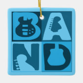 Band Blokken Blauw Keramisch Ornament (Voorkant)