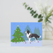 Band Collie Dog die kerstboom decorteert Feestdagenkaart (Staand voorkant)