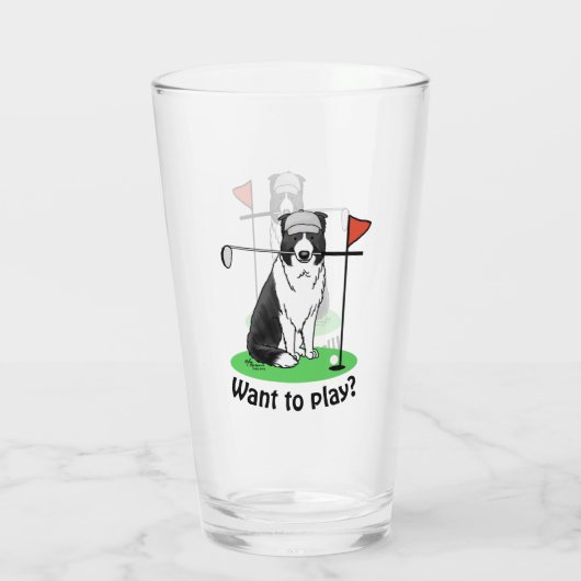 Band Collie Dog Golf (zwart-wit) Glas (Achterkant)