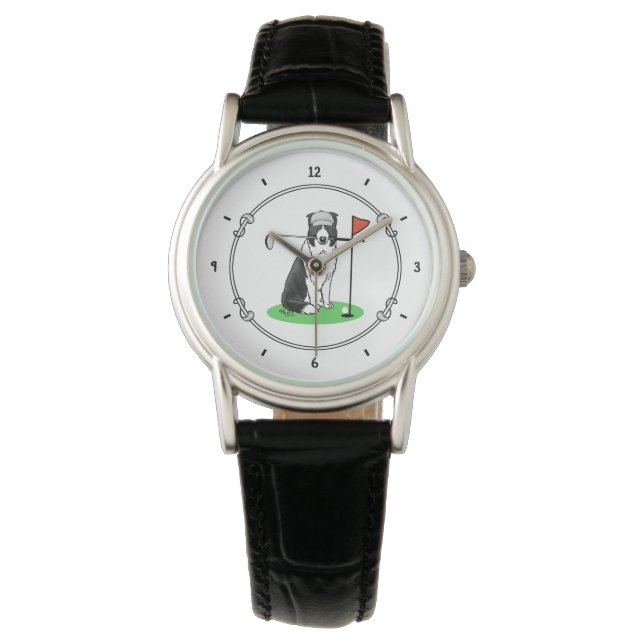 Band Collie Dog Golf (zwart-wit) Horloge (Voorkant)