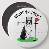 Band Collie Dog Golf (zwart-wit) Ronde Button 6,0 Cm (Voorkant /achterkant)