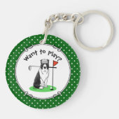 Band Collie Dog Golf (zwart-wit) Sleutelhanger (Achterkant)