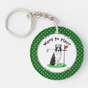 Band Collie Dog Golf (zwart-wit) Sleutelhanger