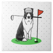 Band Collie Dog Golf (zwart-wit) Tegeltje (Voorkant)