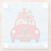 Band collie Dog in auto met kerstman Glazen Onderzetter (Achterkant)