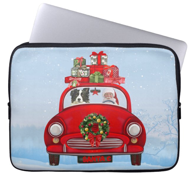 Band collie Dog in auto met kerstman Laptop Sleeve (Voorkant)