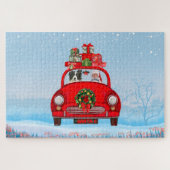 Band collie Dog in auto met kerstman Legpuzzel (Horizontaal)