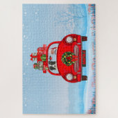 Band collie Dog in auto met kerstman Legpuzzel (Verticaal)