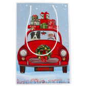 Band collie Dog in auto met kerstman Medium Cadeauzakje (Voorkant)