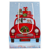 Band collie Dog in auto met kerstman Medium Cadeauzakje (Achterkant)