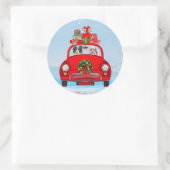 Band collie Dog in auto met kerstman Ronde Sticker (Tas)