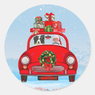 Band collie Dog in auto met kerstman Ronde Sticker