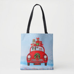 Band collie Dog in auto met kerstman Tote Bag