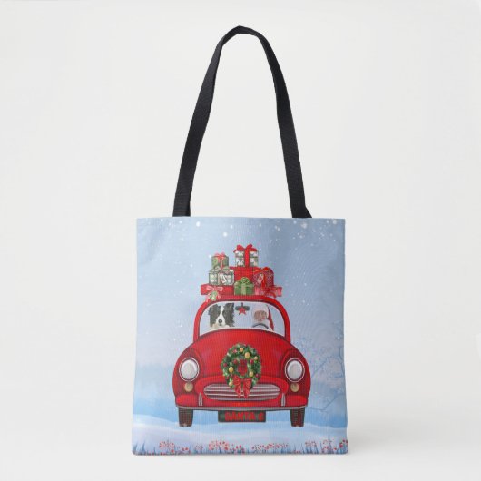 Band collie Dog in auto met kerstman Tote Bag (Voorkant)