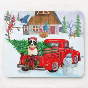 Band collie dog in kerstcadeau vrachtwagen sneeuw muismat