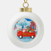 Band Collie Dog in kerstcadeauwagen Keramische Bal Ornament (Voorkant)