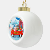 Band Collie Dog in kerstcadeauwagen Keramische Bal Ornament (Rechts)