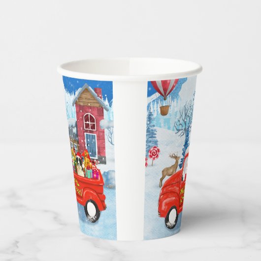 Band Collie Dog in kerstcadeauwagen Papieren Bekers (Links)