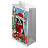 Band Collie dog in Snow met kerstcadeaus Klein Cadeauzakje (Voorkant Gekanteld)