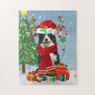 Band Collie dog in Snow met kerstcadeaus Legpuzzel