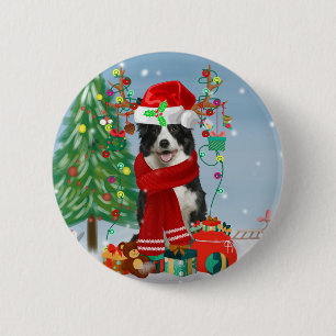 Band Collie dog in Snow met kerstcadeaus Ronde Button 5,7 Cm