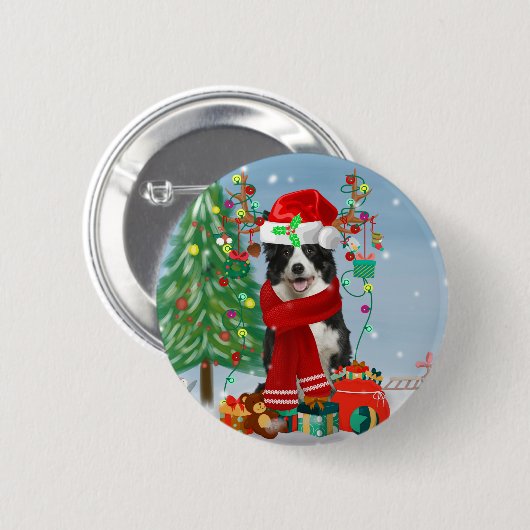 Band Collie dog in Snow met kerstcadeaus Ronde Button 5,7 Cm (Voorkant /achterkant)