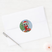Band Collie dog in Snow met kerstcadeaus Ronde Sticker (Envelop)