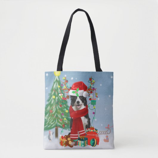 Band Collie dog in Snow met kerstcadeaus Tote Bag (Voorkant)