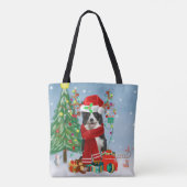 Band Collie dog in Snow met kerstcadeaus Tote Bag (Achterkant)
