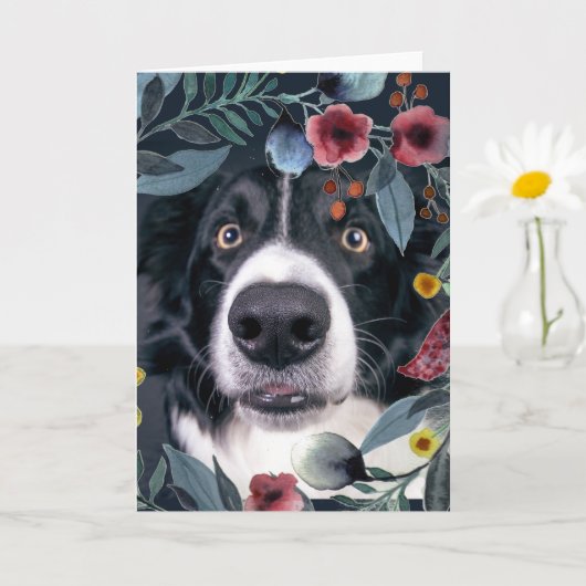 Band Collie Dog met Waterverf Roze Vloer Kaart (Kleine Plant)