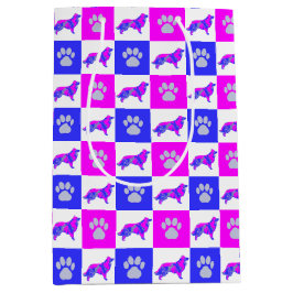 Band Collie Dog & Paw Hot Pink & Blue Medium Cadeauzakje