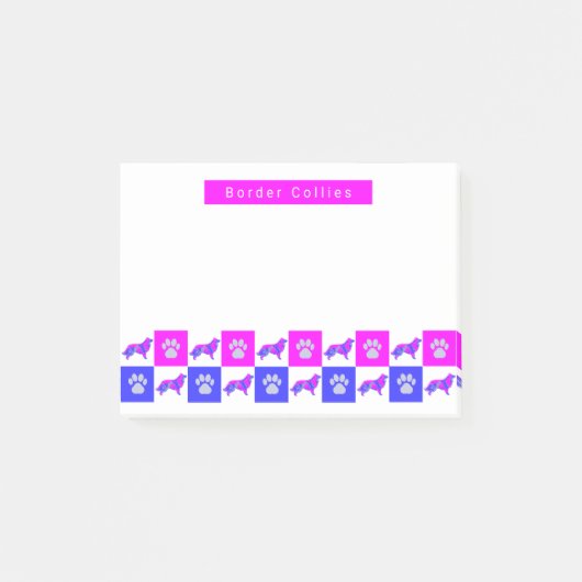 Band Collie Dog & Paw Hot Pink & Blue Post-it® Notes (Voorkant)