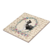 Band Collie Dog Paw Print Floral Cute Beige Tegeltje (Zijkant)