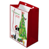 Band Collie Dog Santa Hat en kerstboom Medium Cadeauzakje (Voorkant Gekanteld)