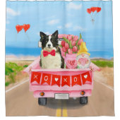 Band Collie Dog Valentijnsdag Truck Hearts Douchegordijn (Voorkant)