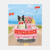 Band Collie Dog Valentijnsdag Truck Hearts Fleece Deken (Voorkant)