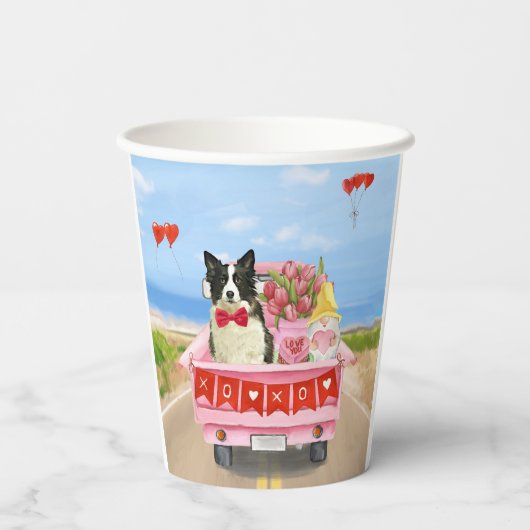 Band Collie Dog Valentijnsdag Truck Hearts Papieren Bekers (Achterkant)