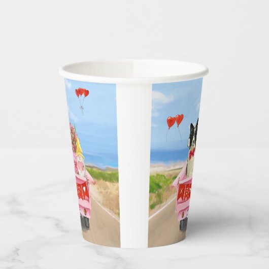 Band Collie Dog Valentijnsdag Truck Hearts Papieren Bekers (Links)