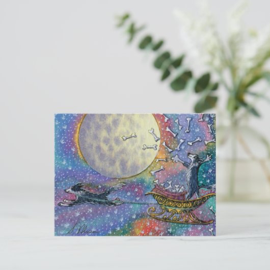 Band Collie hond die botten naar de wereld gooit Briefkaart (Staand voorkant)