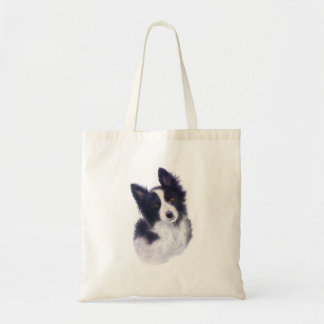 Band Collie hond op een canvas tas