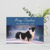 Band-collie in Winter Snowy Landscape Kerstmis Feestdagenkaart (Staand voorkant)